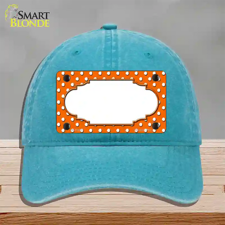 Scallop Orange White Polka Dot Novelty License Plate Hat Unconstructed Cotton / Lake Blue