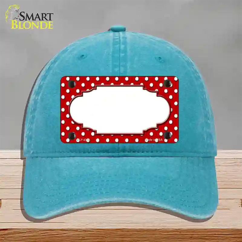 Scallop Red White Polka Dot Novelty License Plate Hat Unconstructed Cotton / Lake Blue