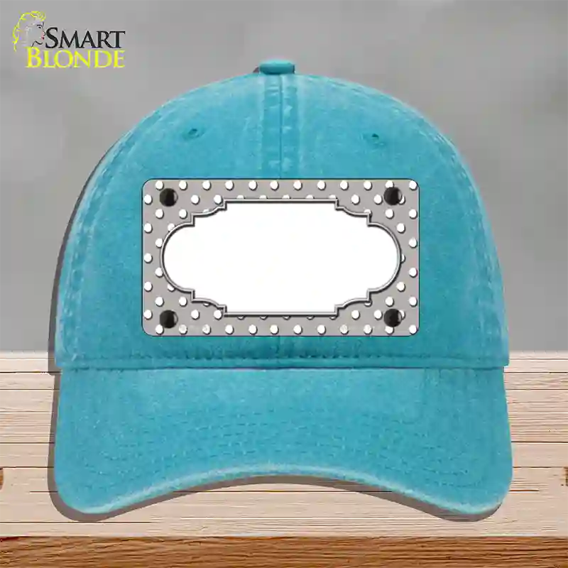 Scallop Grey White Polka Dot Novelty License Plate Hat Unconstructed Cotton / Lake Blue