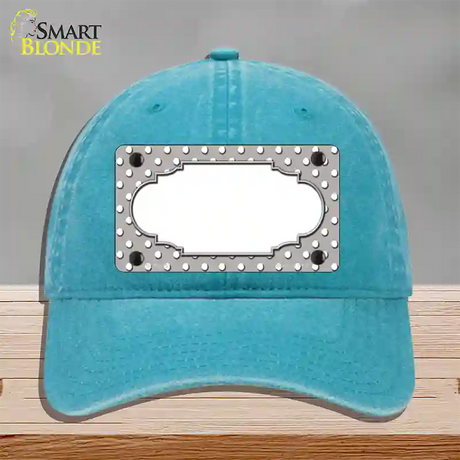 Scallop Grey White Polka Dot Novelty License Plate Hat Unconstructed Cotton / Lake Blue