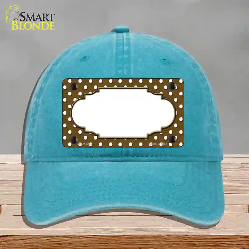 Scallop Brown White Polka Dot Novelty License Plate Hat Unconstructed Cotton / Lake Blue