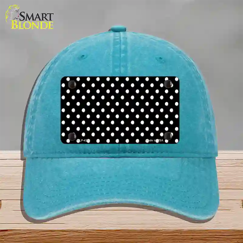 Black Polka Dot Novelty License Plate Hat Unconstructed Cotton / Lake Blue