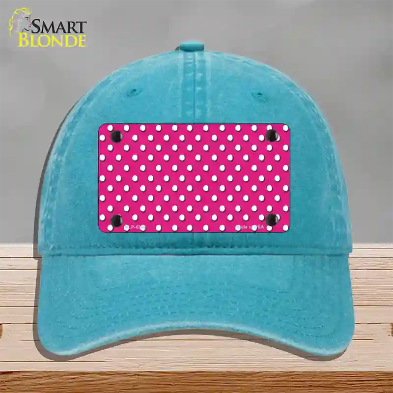 Pink Polka Dot Novelty License Plate Hat Unconstructed Cotton / Lake Blue