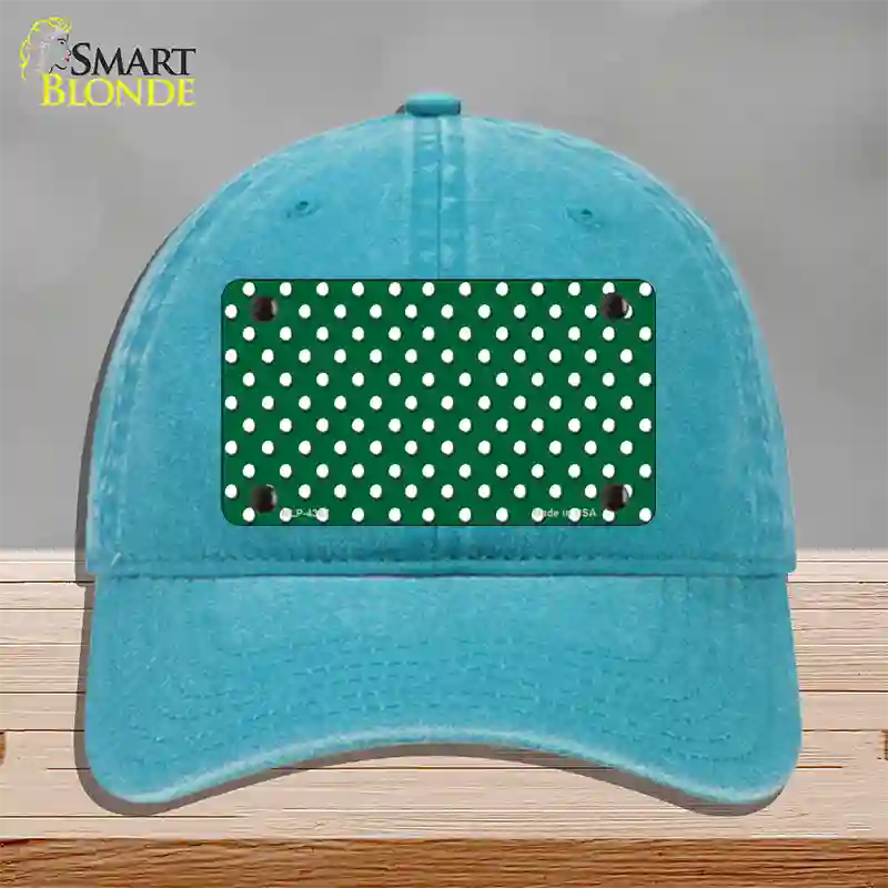 Green Polka Dot Novelty License Plate Hat Unconstructed Cotton / Lake Blue