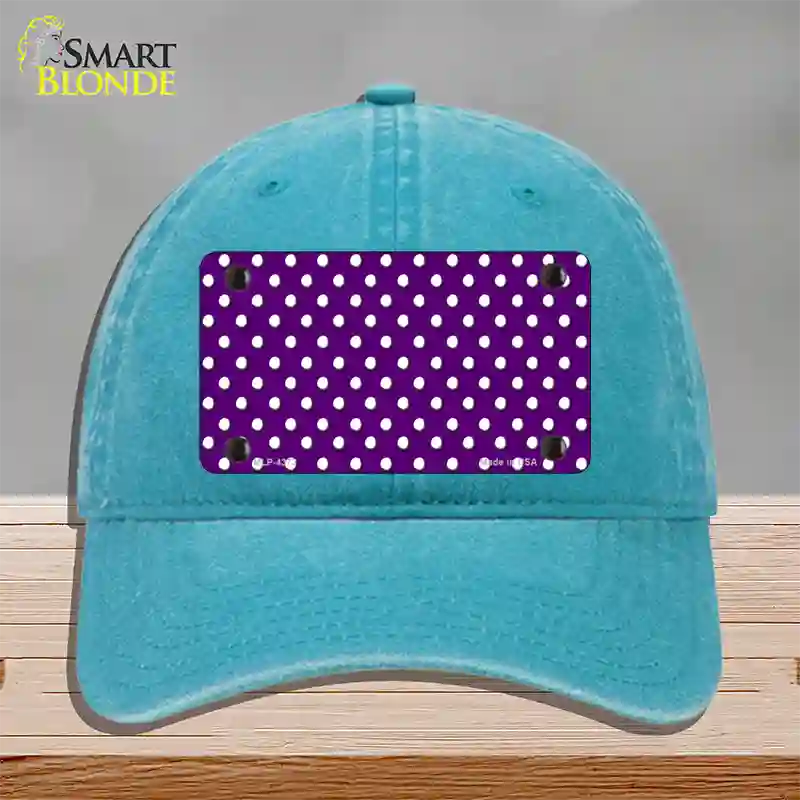 Purple Polka Dot Novelty License Plate Hat Unconstructed Cotton / Lake Blue