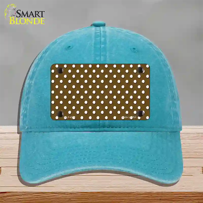 Brown Polka Dot Novelty License Plate Hat Unconstructed Cotton / Lake Blue