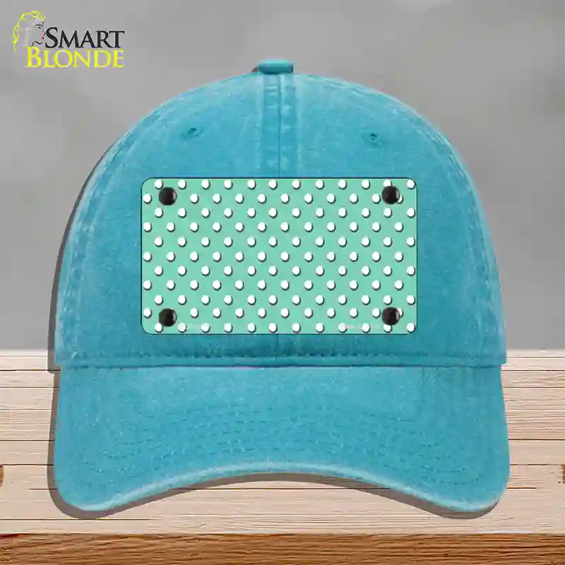 Mint Polka Dot Novelty License Plate Hat Unconstructed Cotton / Lake Blue
