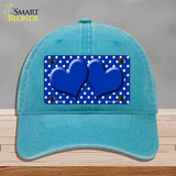 Blue White Polka Dot Center Hearts Novelty License Plate Hat Unconstructed Cotton / Lake Blue