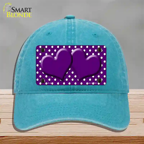 Purple White Polka Dot Center Hearts Novelty License Plate Hat Unconstructed Cotton / Lake Blue