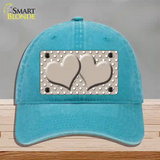 Tan White Polka Dot Center Hearts Novelty License Plate Hat Unconstructed Cotton / Lake Blue