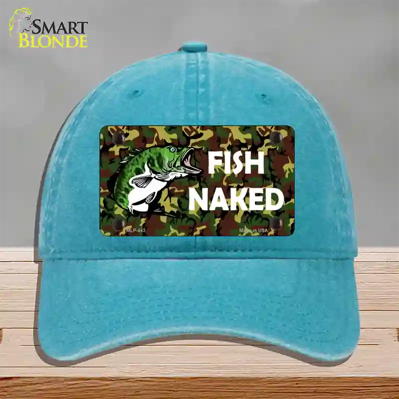 Fish Naked Novelty License Plate Hat Unconstructed Cotton / Lake Blue