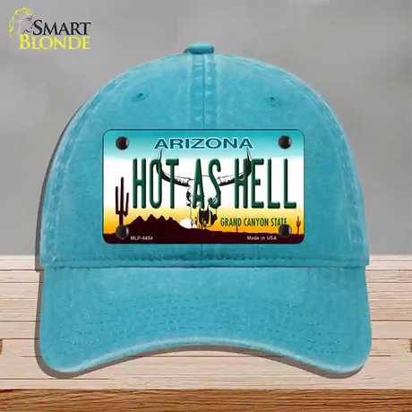Hot As Hell Arizona Novelty License Plate Hat Unconstructed Cotton / Lake Blue