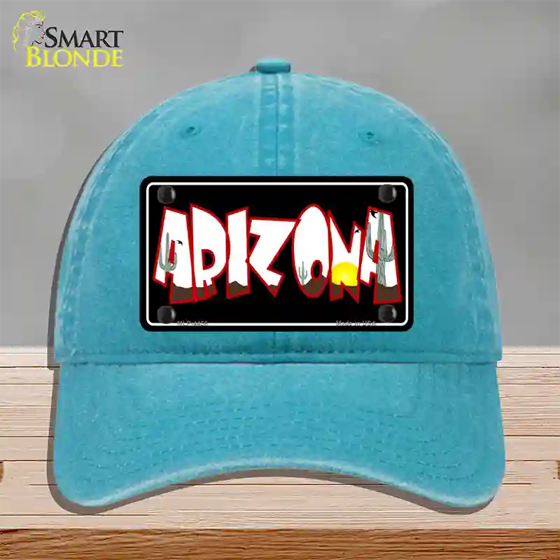 Arizona Black Novelty License Plate Hat Unconstructed Cotton / Lake Blue