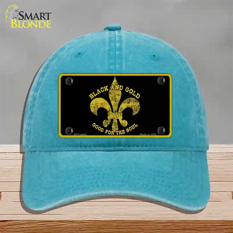 Saints Fleur De Lis Black Novelty License Plate Hat Unconstructed Cotton / Lake Blue