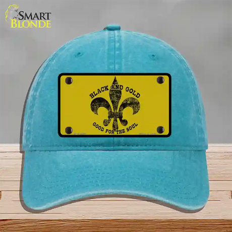 Saints Fleur De Lis Gold Novelty License Plate Hat Unconstructed Cotton / Lake Blue