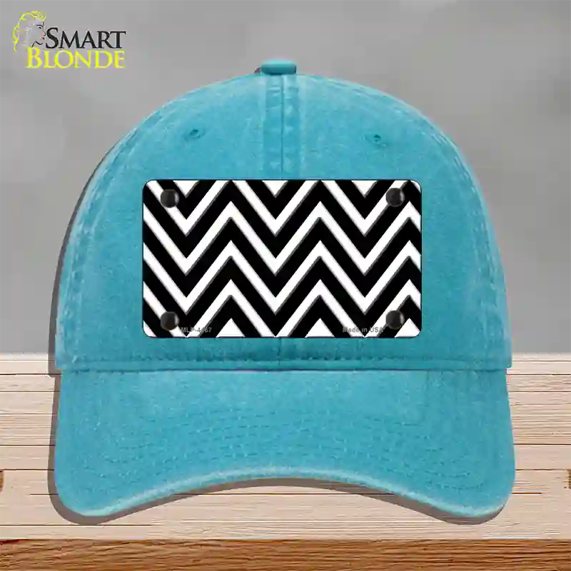 Black White Large Chevron Novelty License Plate Hat Unconstructed Cotton / Lake Blue