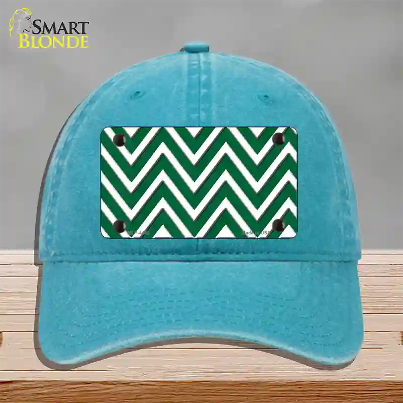 Green White Large Chevron Novelty License Plate Hat Unconstructed Cotton / Lake Blue