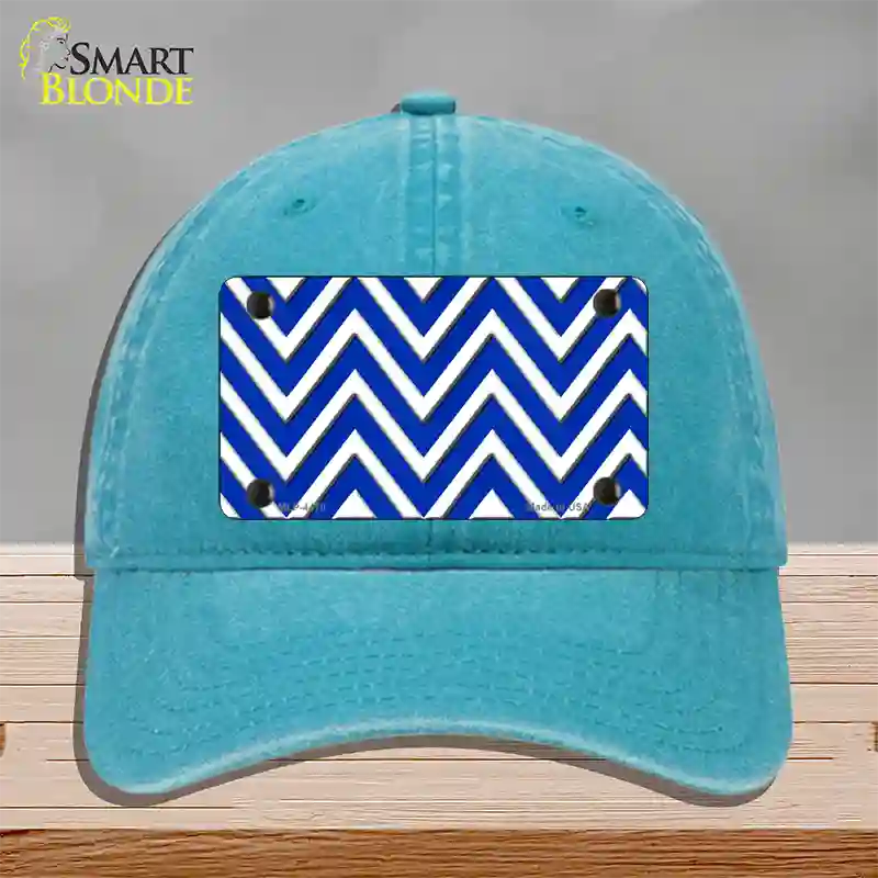 Blue White Large Chevron Novelty License Plate Hat Unconstructed Cotton / Lake Blue