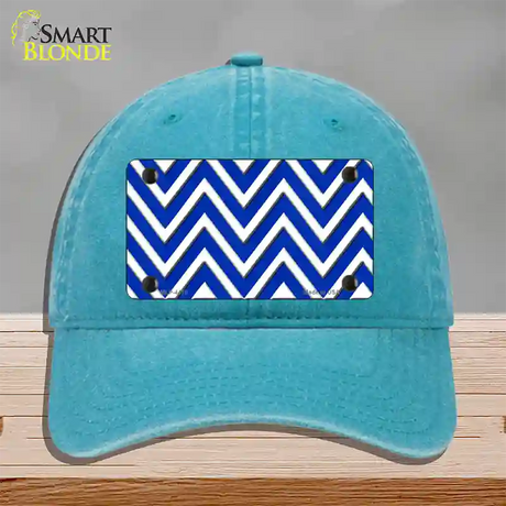 Blue White Large Chevron Novelty License Plate Hat Unconstructed Cotton / Lake Blue