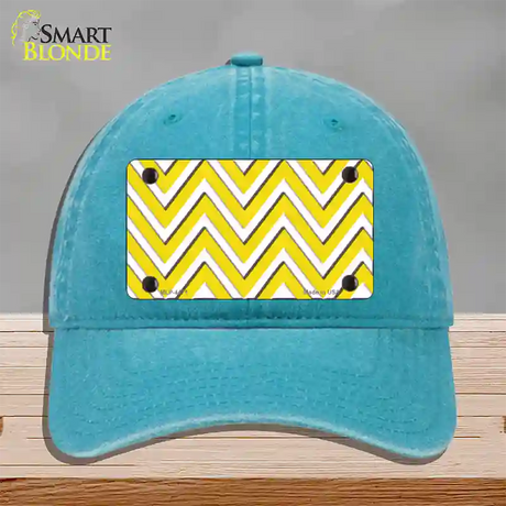 Yellow White Large Chevron Novelty License Plate Hat Unconstructed Cotton / Lake Blue