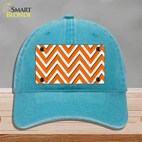 Orange White Large Chevron Novelty License Plate Hat Unconstructed Cotton / Lake Blue