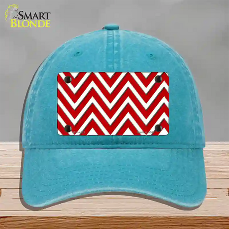 Red White Large Chevron Novelty License Plate Hat Unconstructed Cotton / Lake Blue