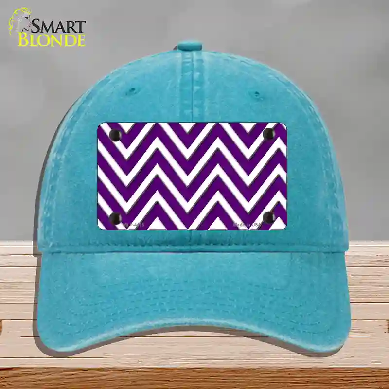 Purple White Large Chevron Novelty License Plate Hat Unconstructed Cotton / Lake Blue