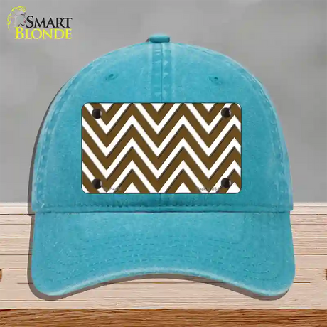 Brown White Large Chevron Novelty License Plate Hat Unconstructed Cotton / Lake Blue