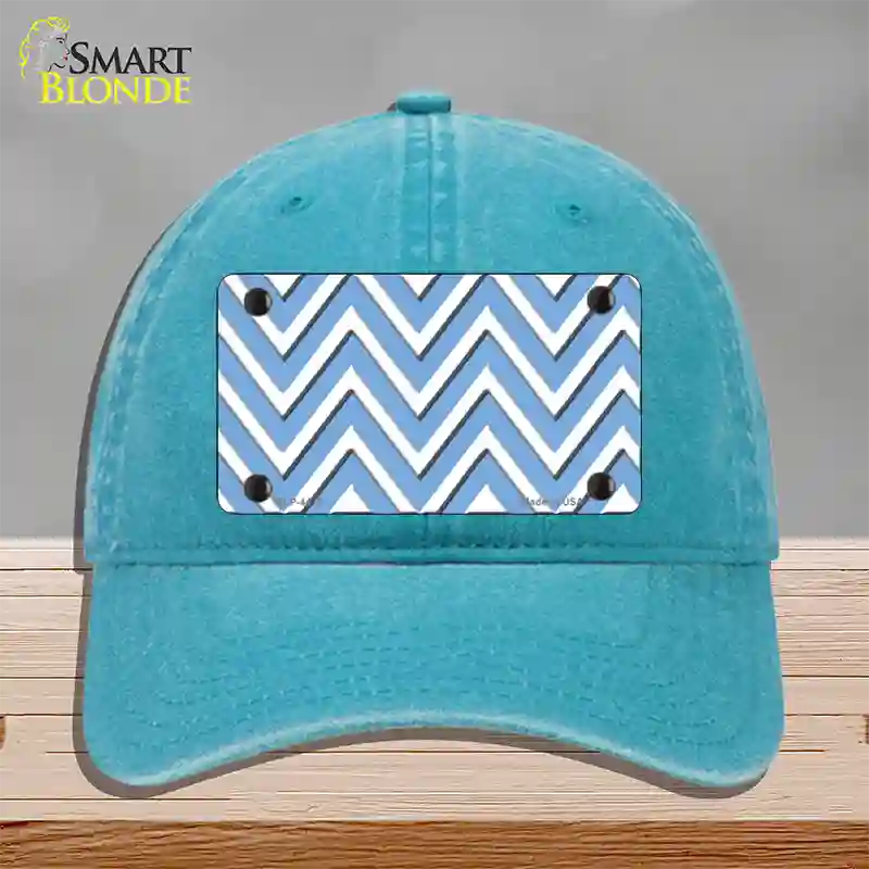 Light Blue White Large Chevron Novelty License Plate Hat Unconstructed Cotton / Lake Blue