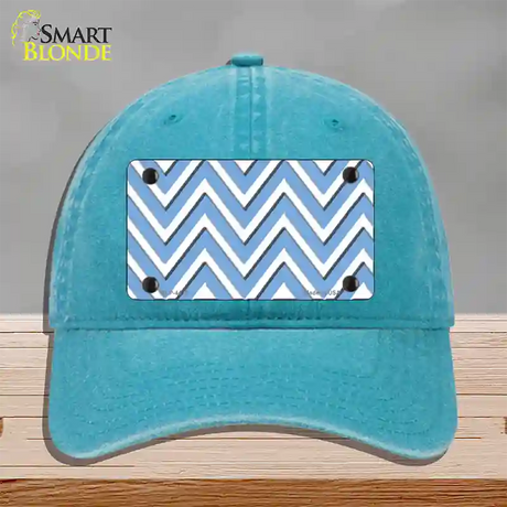 Light Blue White Large Chevron Novelty License Plate Hat Unconstructed Cotton / Lake Blue