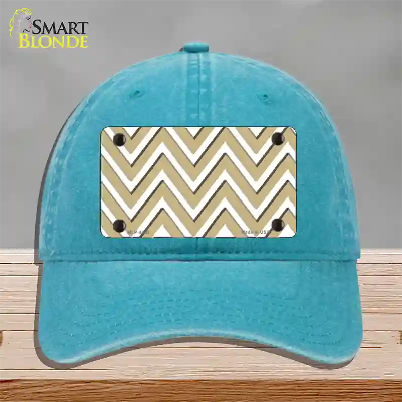 Gold White Large Chevron Novelty License Plate Hat Unconstructed Cotton / Lake Blue