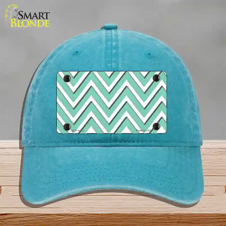 Mint White Large Chevron Novelty License Plate Hat Unconstructed Cotton / Lake Blue