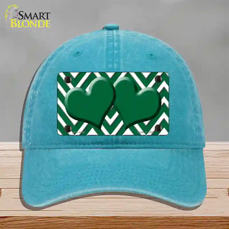 Green White Large Chevron Green Center Hearts Novelty License Plate Hat Unconstructed Cotton / Lake Blue