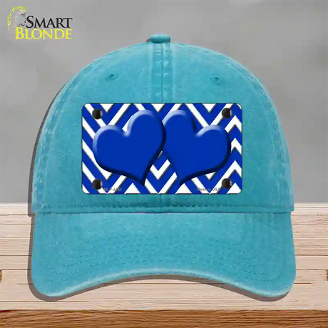 Blue White Large Chevron Blue Center Hearts Novelty License Plate Hat Unconstructed Cotton / Lake Blue