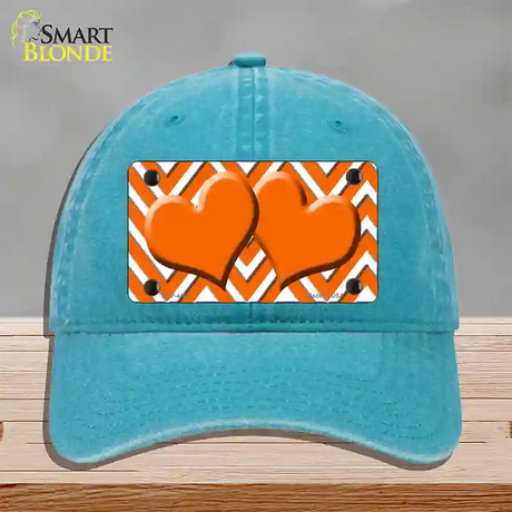 Orange White Large Chevron Orange Center Hearts Novelty License Plate Hat Unconstructed Cotton / Lake Blue