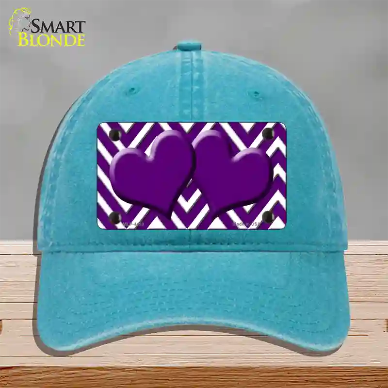 Purple White Large Chevron Purple Center Hearts Novelty License Plate Hat Unconstructed Cotton / Lake Blue