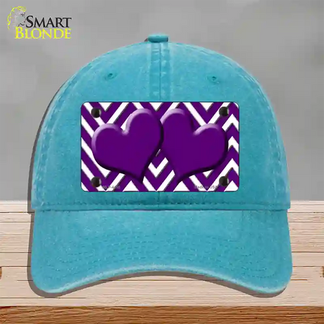 Purple White Large Chevron Purple Center Hearts Novelty License Plate Hat Unconstructed Cotton / Lake Blue