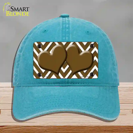 Brown White Large Chevron Brown Center Hearts Novelty License Plate Hat Unconstructed Cotton / Lake Blue