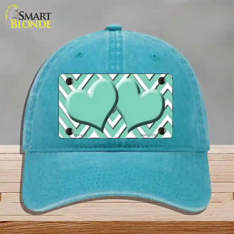 Mint White Large Chevron Mint Center Hearts Novelty License Plate Hat Unconstructed Cotton / Lake Blue