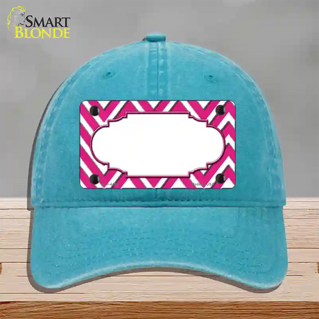 Pink White Chevon Center Scallop Novelty License Plate Hat Unconstructed Cotton / Lake Blue