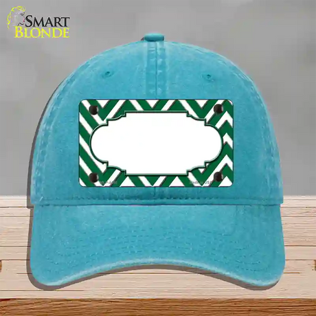 Green White Large Chevron Center Scallop Novelty License Plate Hat Unconstructed Cotton / Lake Blue