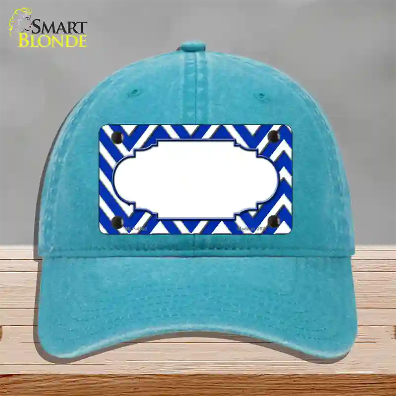 Blue White Large Chevron Center Scallop Novelty License Plate Hat Unconstructed Cotton / Lake Blue