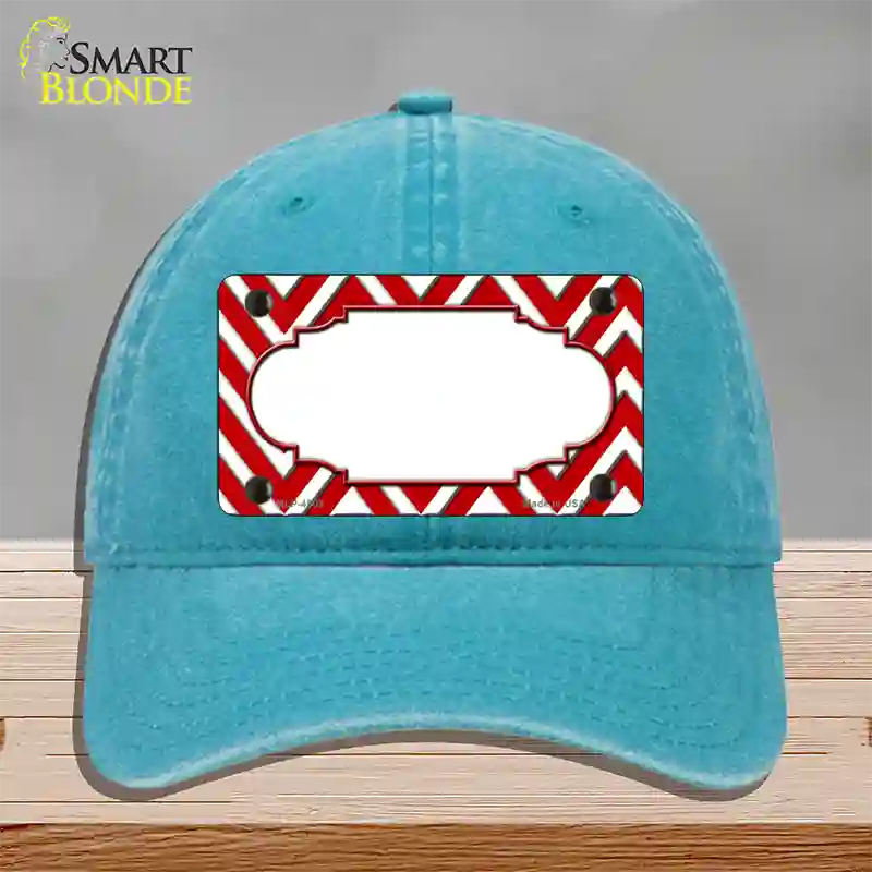 Red White Large Chevron Center Scallop Novelty License Plate Hat Unconstructed Cotton / Lake Blue