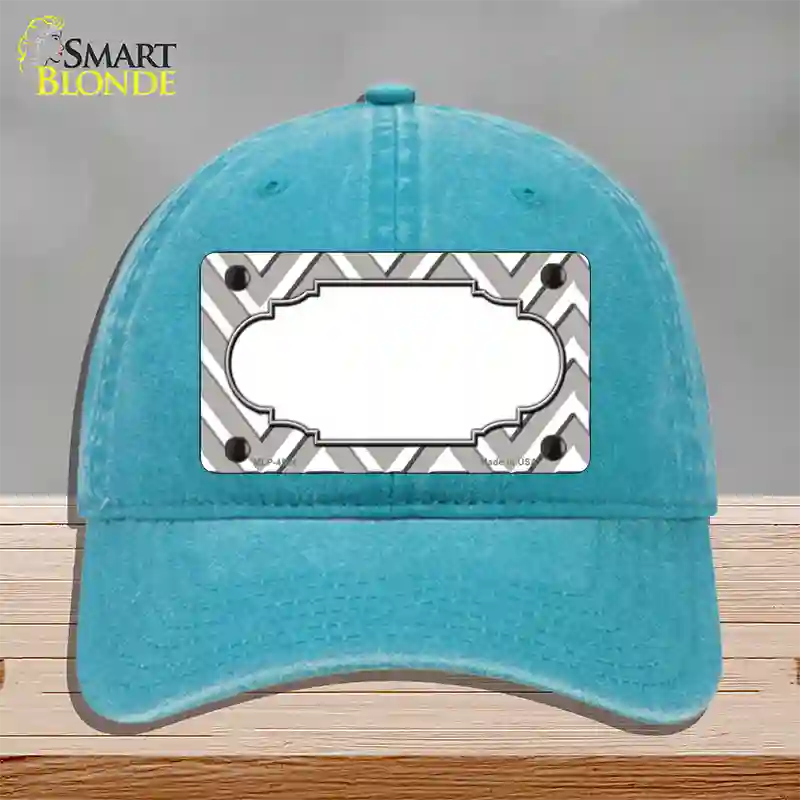 Grey White Large Chevron Center Scallop Novelty License Plate Hat Unconstructed Cotton / Lake Blue