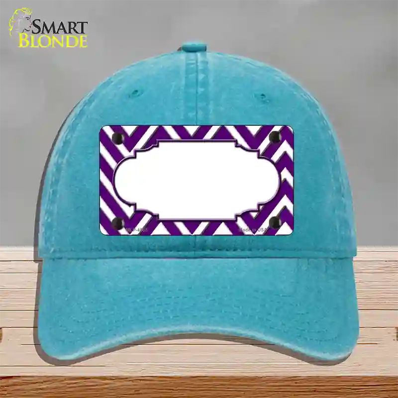 Purple White Large Chevron Center Scallop Novelty License Plate Hat Unconstructed Cotton / Lake Blue