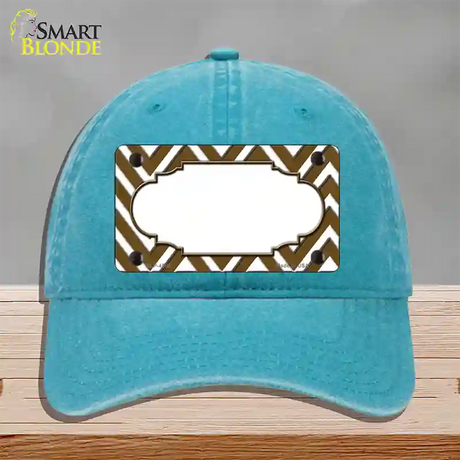 Brown White Large Chevron Center Scallop Novelty License Plate Hat Unconstructed Cotton / Lake Blue