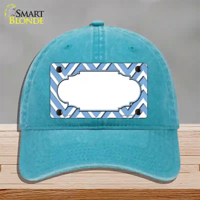 Light Blue White Large Chevron Center Scallop Novelty License Plate Hat Unconstructed Cotton / Lake Blue