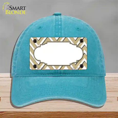 Gold White Large Chevron Center Scallop Novelty License Plate Hat Unconstructed Cotton / Lake Blue