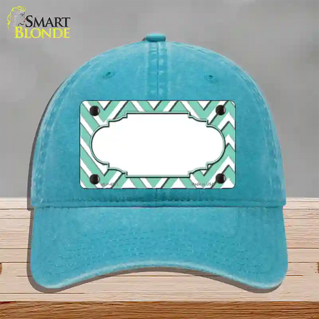 Mint White Large Chevron Center Scallop Novelty License Plate Hat Unconstructed Cotton / Lake Blue