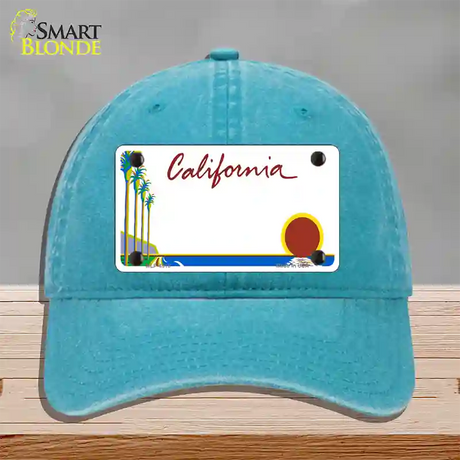 California Palm Trees State Blank Novelty License Plate Hat Unconstructed Cotton / Lake Blue